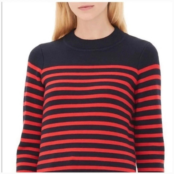 Sandro Stripped Red Black Crew Neck Wool Blend Sweater Sz Small S - Picture 1 of 10
